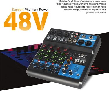 Міні аудіо DJ-мікшер 5-канальний з Bluetooth, USB, MP3, 48V фантомним живленням, стерео, для професійного студійного та сценічного використання, вечірок, KTV