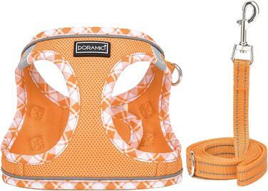 Нашийник для собак та котів, маленьких порід, з повідком, відбиваючий, дихаючий, анти-тяга, безпечний, помаранчевий (L)