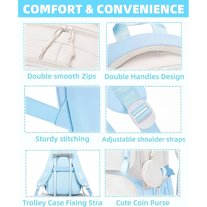 Шкільний рюкзак Aryan для жінок, 17 дюймів, легкий, з відділенням для ноутбука, сумка для жінок, підлітків, дівчаток та хлопців, для подорожей, коледжу та роботи (блакитний)