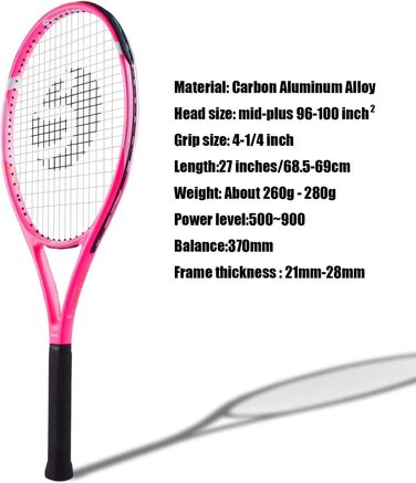 Senston Tennis Racket Set - Professional Training Racket for Women & Men with Tennis Bag, Overgrip, Vibration Dampener (Pink, 27 Inch)