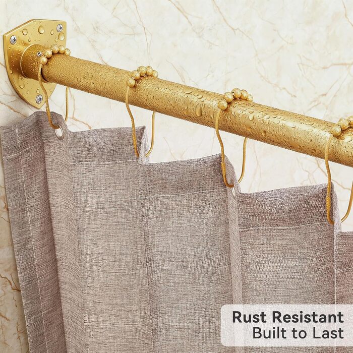 Штанга для душу L-подібної форми, регульована, з кріпленням для гардини та опорою для верхньої частини, для ванни/ванної кімнати, монтаж на свердління (Золото, 100-175см x 140-214см)