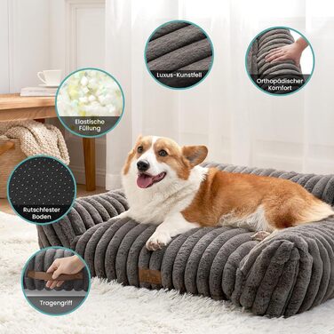 Килимок для котів XL, сірий, 80x60x33 см - м'яке ліжко-софа для котів та собак, зручне та легке у догляді