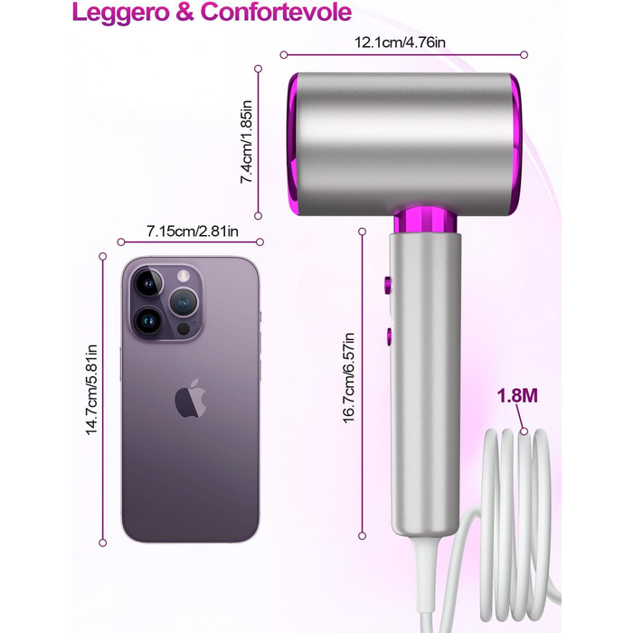 Іонізатор для волосся 2400W Profi, професійний фен з 3 температурами, 2 швидкостями, кнопка холод/гаряче, дифузор, концентратор, термостат для дому, салону, подорожей