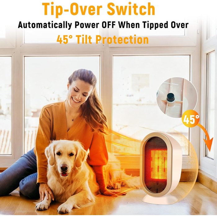 Електричний обігрівач Feebee: енергозберігаючий, тихий, 800/1200W, портативний, з контролем температури та захистом від перегріву та перекидання. Підходить для спальні, дому, офісу. (Білий, Бежевий)