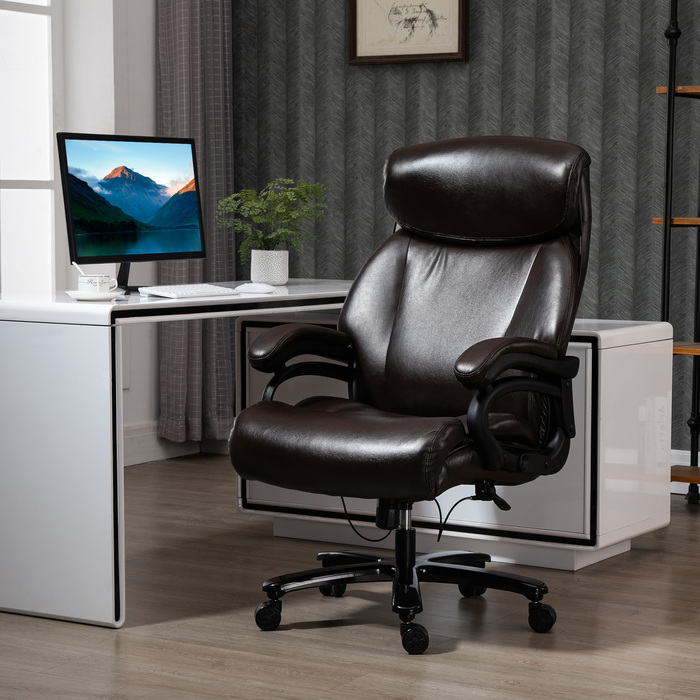Vinsetto Ergonomic Executive Office Chair with Rocking Function, Leather Chair Brown, Adjustable Height, Weight Capacity up to 180 kg