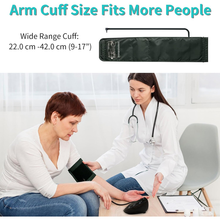 Тонометр EUROPAPA на плече для дому, вимірювання пульсу та артеріального тиску, велика манжета (22-42 см), 2 * 60 пам'ять, для 2 користувачів (чорний)