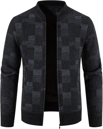Чоловіча в'язана куртка з кишенями, кардиган з блискавкою Puover, флісова куртка без капюшона, чоловіча спортивна куртка, тепла зимова куртка з в'язаного матеріалу (3XL, темно-синій)