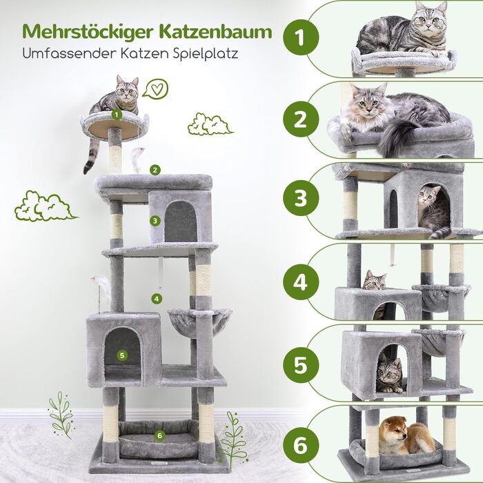 Дряпка для котів Globlazer XXL, 183 см, з будиночком, платформою та кошиком, сірий (S72)