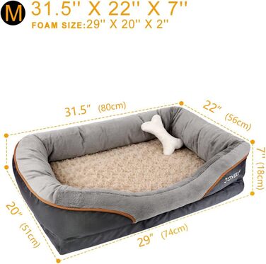 JOYELF XLarge Memory Foam Dog Bed, Orthopedic Dog Bed & Sofa with Removable Washable Cover and Squeaky Toy as a Gift (L 80 x W 56 x H 18 cm)