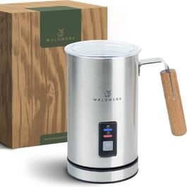 WALDWERK Milk Frother made of 304 Stainless Steel and Oak Wood - Electric Milk Frother for Perfect Foam or Hot Chocolate - Milk Frother - Electric Milk Frother
