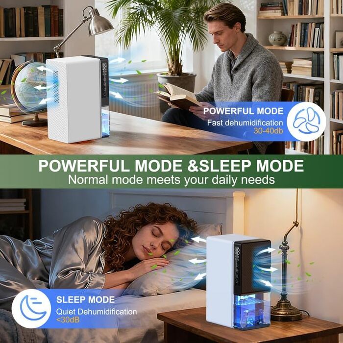 Електричний осушувач повітря 2800 мл з нічним режимом та 7-кольоровим нічним світлом, тихий осушувач для дому, з таймером для ванної кімнати та спальні
