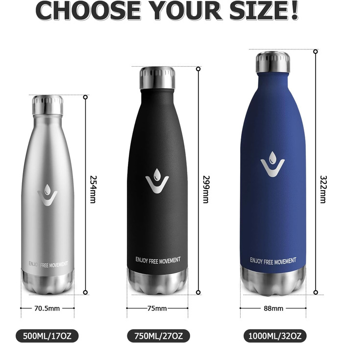 Термос-пляшка 750 мл, нержавіюча сталь, BPA-Free, для спорту та подорожей, з вуглекислим газом, витривала, витік неможливий, для хлопчиків та дівчаток, Outdoor, темно-зелений (750 мл, чорний)