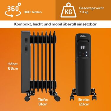 Масляний радіатор Tronitechnik® TT-OR 311: 3 режими, 1500 Вт, чорний, з термостатом та захистом від перегріву