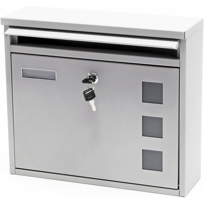 Поштовий ящик Wiltec V12 сталевий оцинкований сріблястий з замком, вікном та табличкою для імені 360x115x320 мм