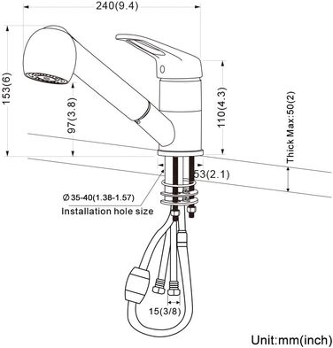 Висувна кухонна змішувач BONADE з двома виходами для води, поворотна на 360°, чорний
