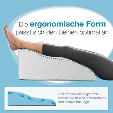 Подушка для ніг з ефектом пам'яті ELONEO для розвантаження та підйому ніг, знімний чохол, 68x40x16 см, біла