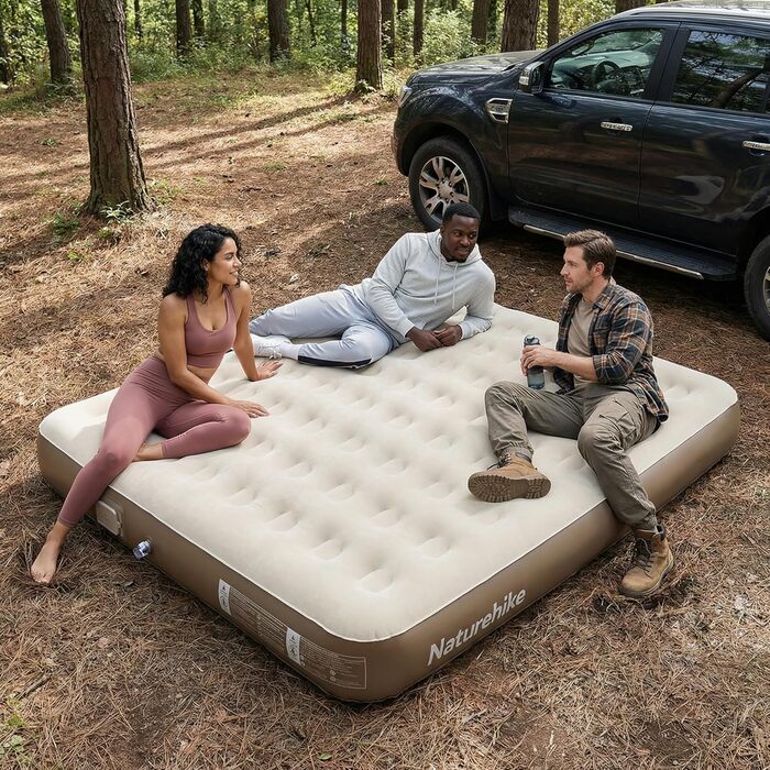 Надувний матрац Naturehike Luftbett 3 місця з вбудованим насосом 200x180x25 см - для кемпінгу, дому та подорожей, коричневий