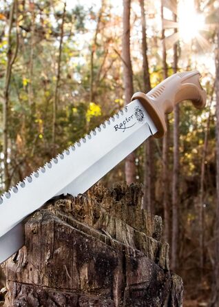 Мачете Colombian Raptor Sawback з піхвами, 3Cr13 нержавіюча сталь, гачок, ергономічна ручка ABS, для кемпінгу та туризму, 45,7 см, коричневий