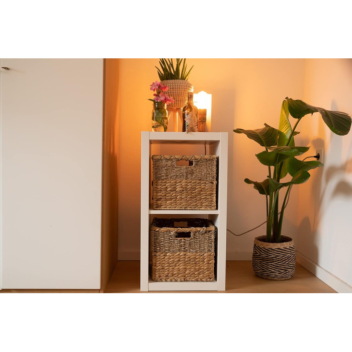 Decorative Basket Storage Woven from Water Hyacinth - Seagrass Rectangular - Shelf Basket Square - Set of 3 (S+M+L) Natural