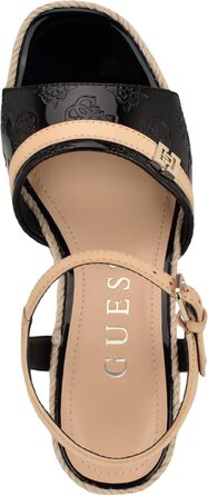Босоніжки жіночі GUESS Taani на танкетці, чорні лаковані з логотипом (41 EU)