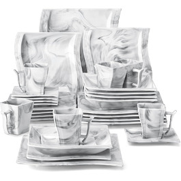 MALACASA Flora 30-Piece Marble Porcelain Dinnerware Set - Grey