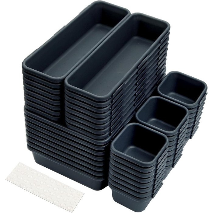Drawer dividers, 48-piece set, spice organizer, drawer organizer, black separator, bathroom organizer boxes set with 40 silicone non-slip balls, Hemnes dresser, kitchen, desk, utensil organizers.