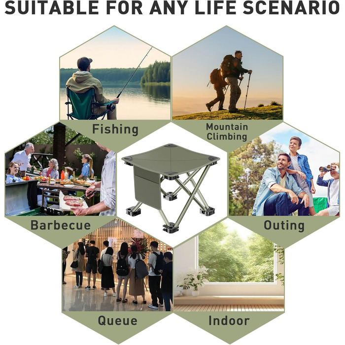 Туристичний складаний стільчик для відпочинку на природі, армійного кольору, 33 см