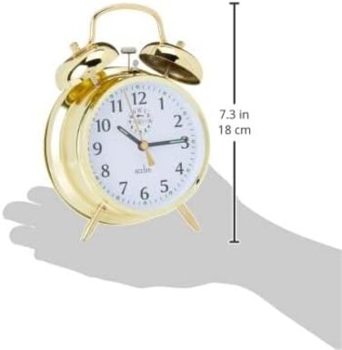 Acctim Saxon Mechanical Double Bell Alarm Clock, Brass, Metal, 16.5 x 12 x 5.5 cm