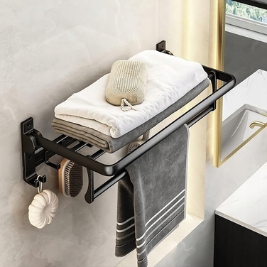 Складаний рушникотримач у ванну кімнату: підвісна штанга з гачками в стилі Лофт