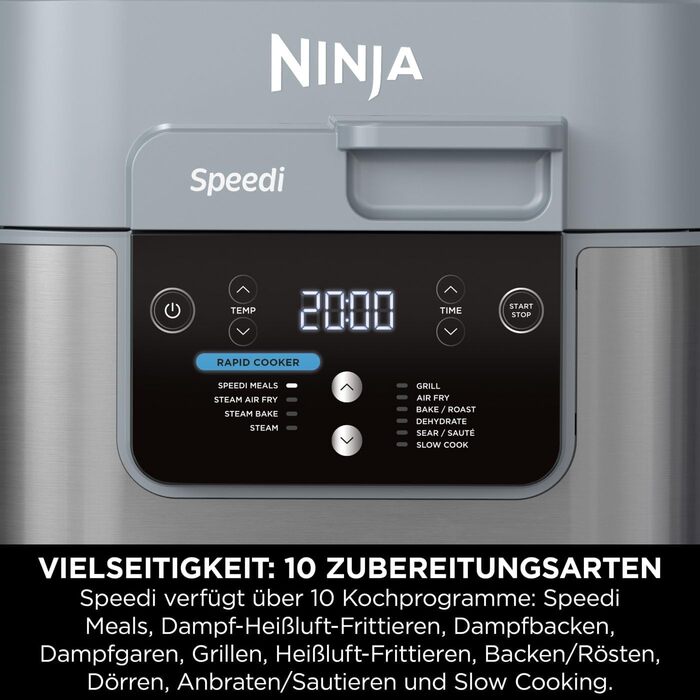 Ninja Speedi Multi-Cooker, 5.7L, 10-in-1 MultiCooker, Air Fryer Hot Air Fryer, Slow Cooker Slow Cooking, Gift for Men/Women, Sea Salt Grey ON400EU 10-in-1 Sea Salt Grey