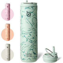 BOTTLE BOTTLE Insulated Stainless Steel Water Bottle 750 ml with Straw, Lid & Handle – Leak-Proof, BPA-Free, Double-Walled – Ideal Water Bottle for Sports, Travel & Fitness (Green) (Green Mountain Pattern)
