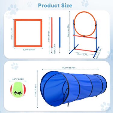 Набір для аджиліті для собак 70 елементів: 8 шлагбаумів, стрибкова петля, м'яч, ящик для перерви, сумка для ласощів, переносна сумка. Розвиває інтелект.