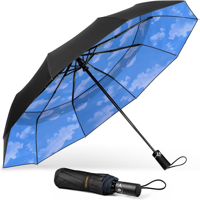 TECKNET Парасолька від вітру, велика автоматична парасолька з 10 спицями, 104 см, для чоловіків та жінок (Небесно-блакитний)