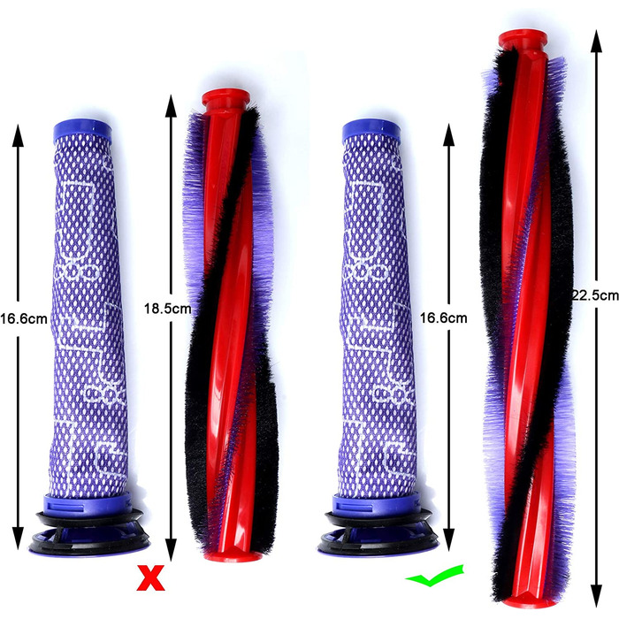 Main Brush + Filter for Dyson V6 Animal/Fluffy DC58 DC59 DC61 DC62 Replacement Parts Accessories, 225mm