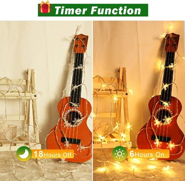 LED гірлянда Шнеєфлоке, 6 м, 40 LED, на батарейках, з таймером, IP65, вологостійка, для декору саду, дому, кемпінгу, Різдва, тепле біле світло