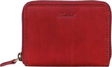 Benthill Wallet Women's Small Genuine Leather | Wallet with RFID Protection | Flat Slim Card Holder with Zipper & 6 Card Slots, Color: Red
