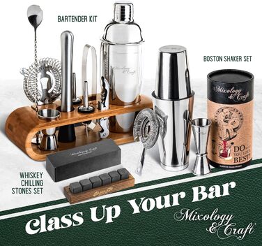 Stainless Steel Cocktail Shaker Set - Mixology Bar Set with Accessories | Silver Cocktail Kit