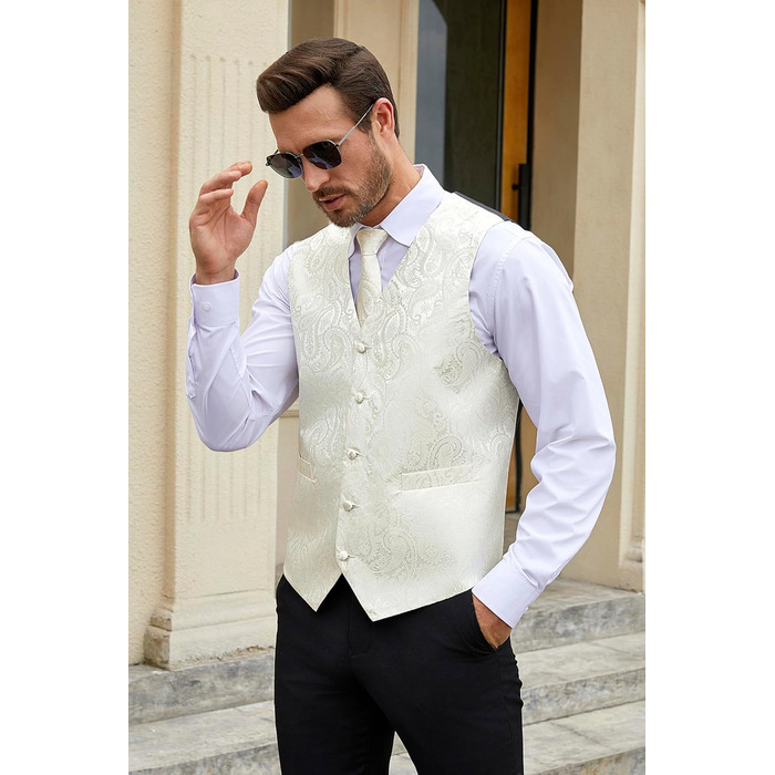 Краватка чоловіча квіткова, нагрудна хустка, кишеньковий хустинка HIDERN, жаккард, для весілля, бежева (XL)