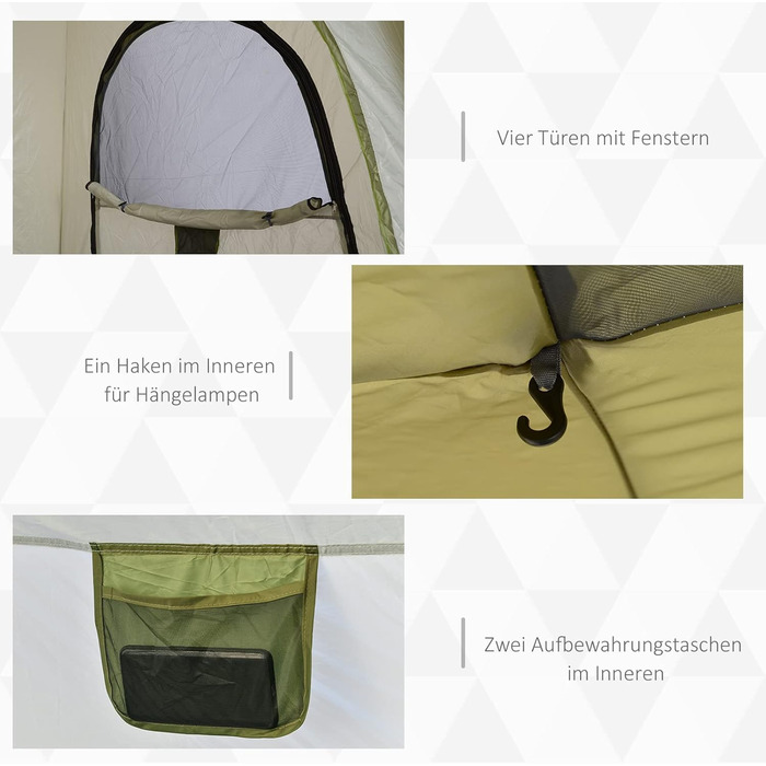 Намет Outsunny Pop-Up для 3 осіб, UV 50+, зелений: сімейний кемпінговий намет з гачками, 4 дверима, вікнами та водонепроникністю 1000 мм