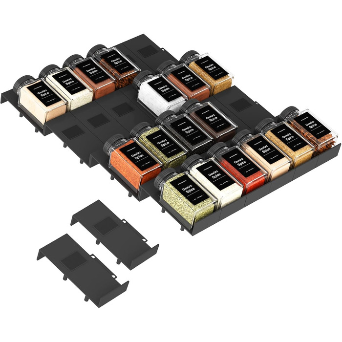 Організатор для спецій Famhap, 24 шт. - полиці для спецій у ящик, чорний