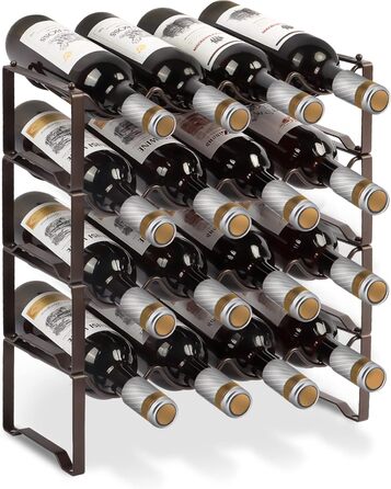 Metal wine rack, stackable bottle rack for 16 bottles, suitable for cellars, bars, and storage rooms. Stable, modular, and expandable bottle and wine storage (4 tiers)