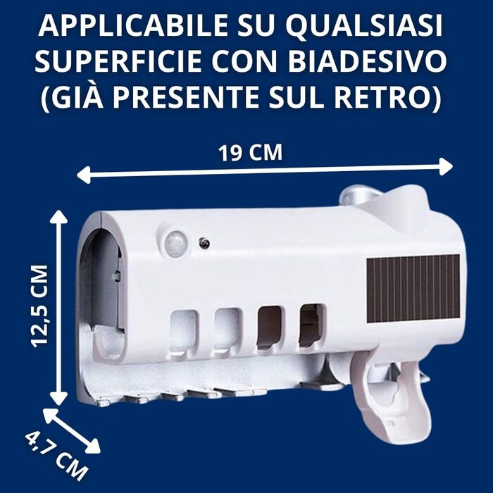 Тримач для зубних щіток S.I.C з УФ-дезінфекцією, LED-підсвіткою та дозатором пасти, для 4 щіток (білий)