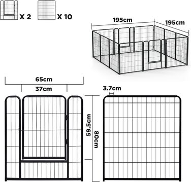 Вольєр для цуценят/собак Freigehege, розкладний, 6 секцій, 65x80 см, чорний (6 шт.)