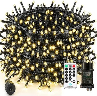 LED ліхтарна гірлянда для дому та на вулицю, 100 LED, з пульт дистанційного керування, таймер, водонепроникність IP65, тепле світло, 65 м