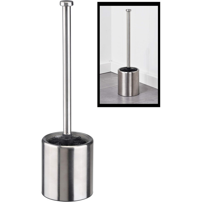 Набір для туалету Bambelaa: щітка для унітазу, гачок, контейнер з нержавіючої сталі, скло, чорний, срібний (10 x 36,5 см)