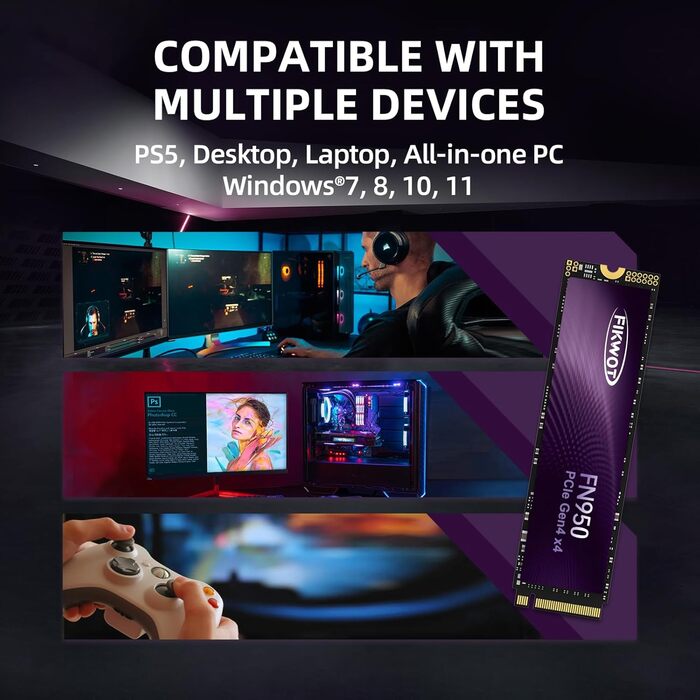 SSD накопичувач 2TB PCIe Gen4 M.2 з графеновим охолодженням - 7350 MB/s, динамічний SLC кеш, для ноутбуків та ПК