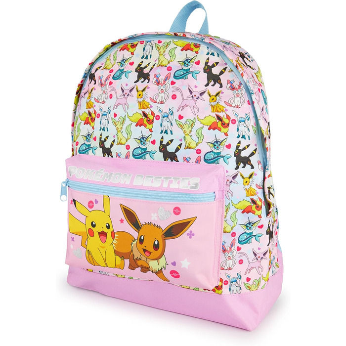 Рюкзак Pokemon для дівчаток: рожевий, з блискітками, дизайн Eevee Besties та Pikachu | Просторий для школи та розваг