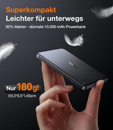 Портативний зарядний пристрій TORRAS MiniMag 10000mAh з MagSafe для iPhone 17 Pro Max, AirPods, iPhone Air 12-16, швидка зарядка, бездротовий, USB-C, сірий титан, 10000 mAh