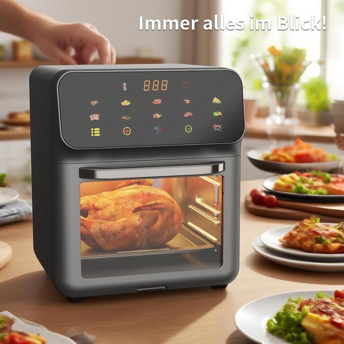 Фритюрниця Chefio HeißluftFritteuse: 12 літрів, 1350W, з вікном, без олії, 10 програм, FD-1015B, сіра