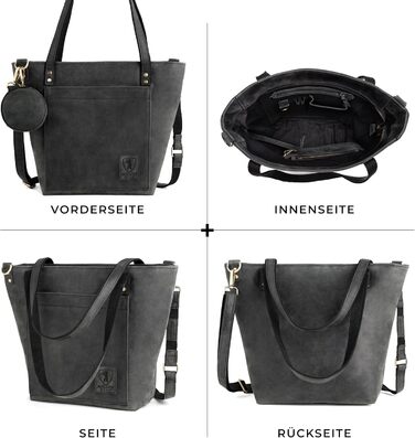 Сумка жіноча шкіряна через плече Berliner Bags Verona, велика шопер-сумка з YKK-блискавкою, темно-сіра